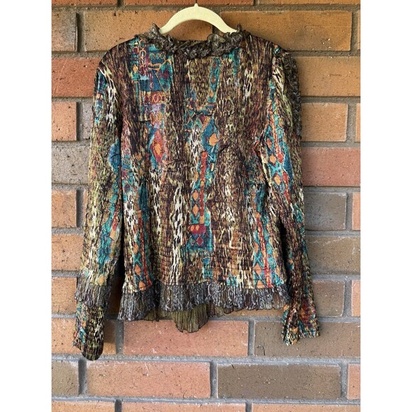 Alberto Makali Artsy Ruched Plisse Top Ruffle Asymmetric | Est. Size Large - Picture 2 of 14